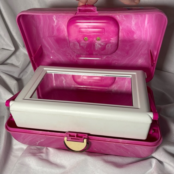 Vintage Caboodles Makeup Case Organizer Pink Marble 90s Y2K Cosmetic Box Mirror - Picture 2 of 13